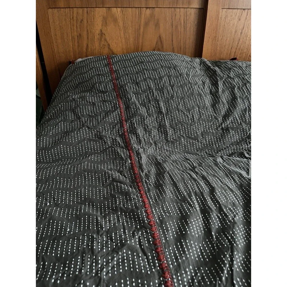 West Elm King Duvet Cover Pick Stitches Gray White Cotton Kantha Style
